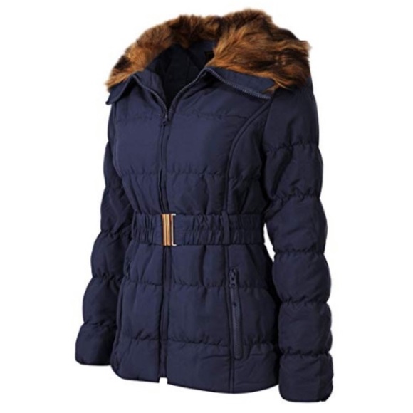 Navy Belted Puffer Coat - Picture 2 of 3